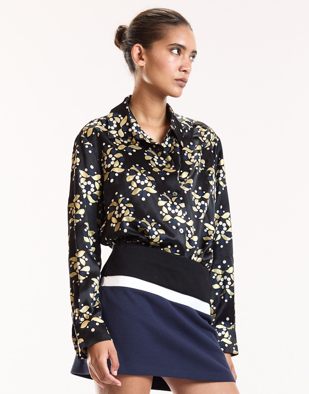 Gold Filigree Silk Shirt | Cynthia Rowley Clothing