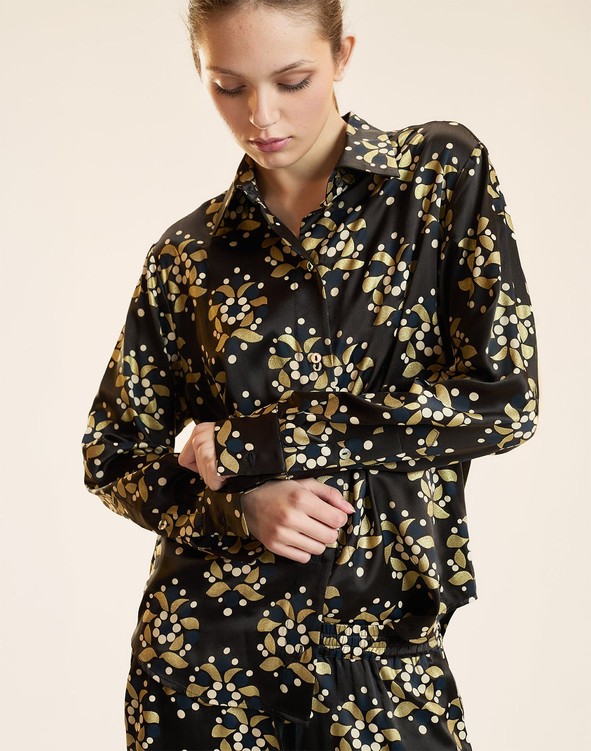 Gold Filigree Silk Shirt | Cynthia Rowley Clothing