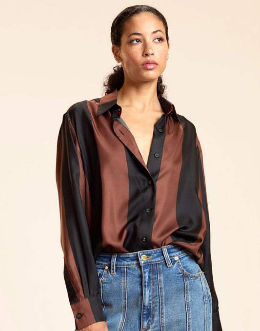 Collectible Stripe Silk Shirt | Cynthia Rowley Clothing