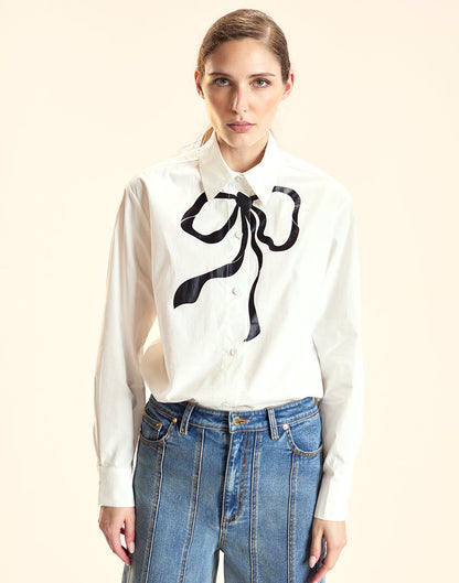 Metallic Printed Bow Shirt | Cynthia Rowley Clothing|Sale