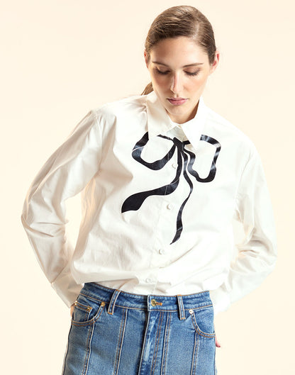 Metallic Printed Bow Shirt | Cynthia Rowley Clothing|Sale