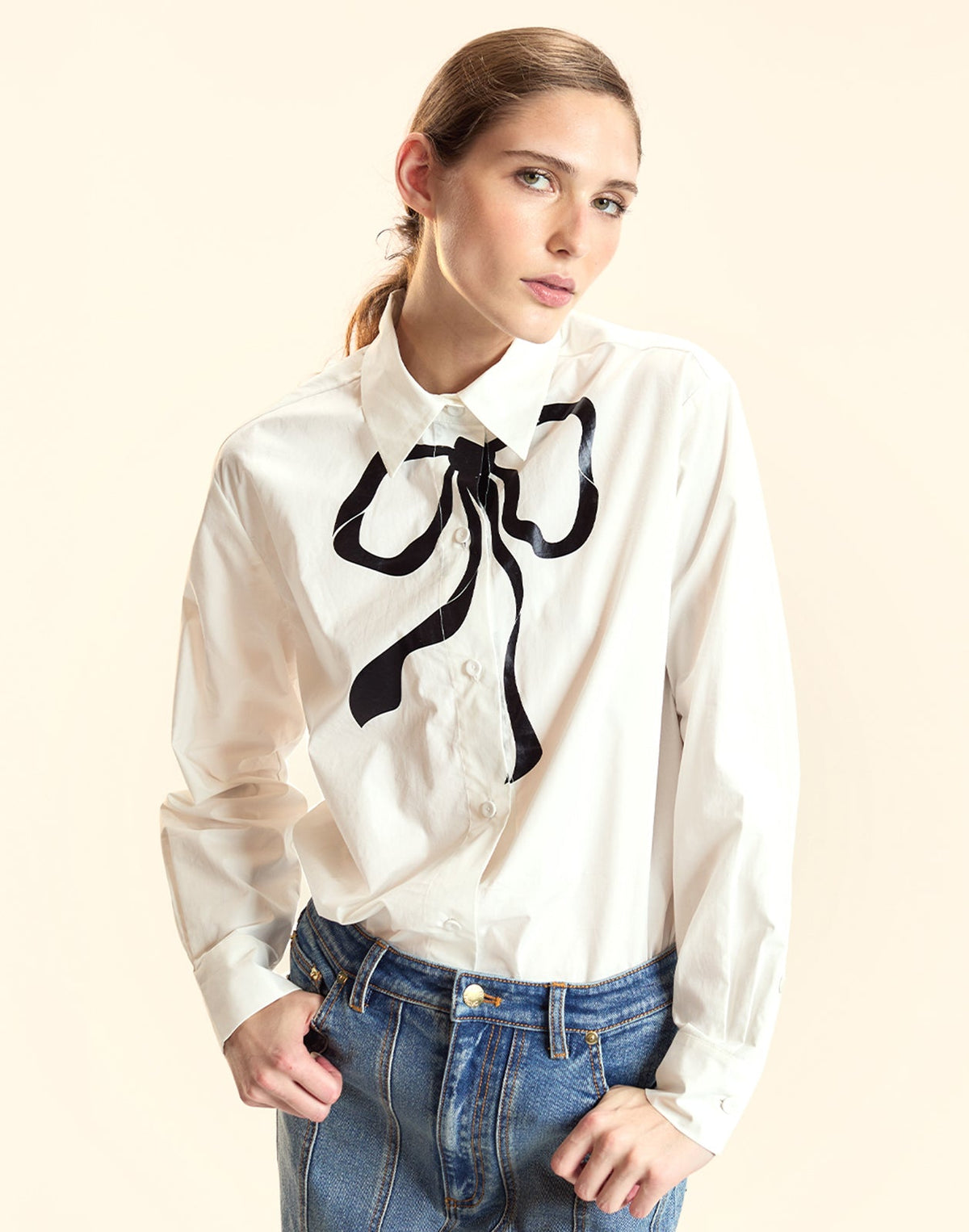 Metallic Printed Bow Shirt | Cynthia Rowley Clothing|Sale
