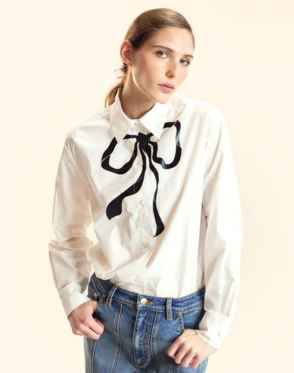 Metallic Printed Bow Shirt | Cynthia Rowley Clothing|Sale