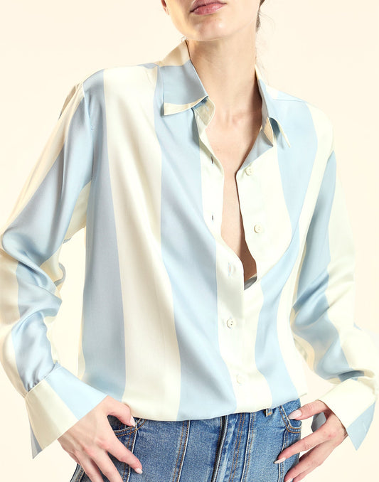 Collectible Stripe Silk Shirt | Cynthia Rowley Clothing