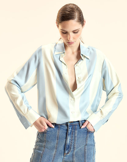 Collectible Stripe Silk Shirt | Cynthia Rowley Clothing