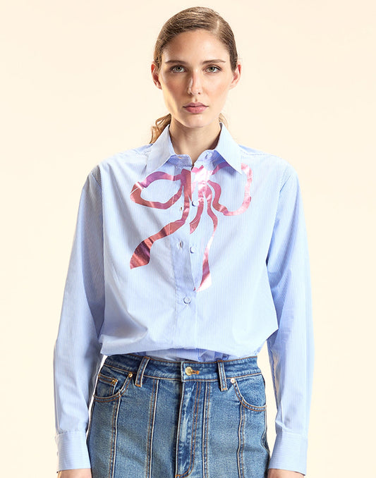 Metallic Printed Bow Shirt | Cynthia Rowley Clothing|Sale