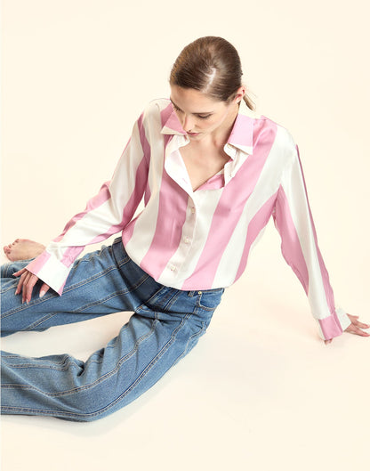 Collectible Stripe Silk Shirt | Cynthia Rowley Clothing