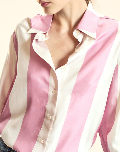 Collectible Stripe Silk Shirt | Cynthia Rowley Clothing