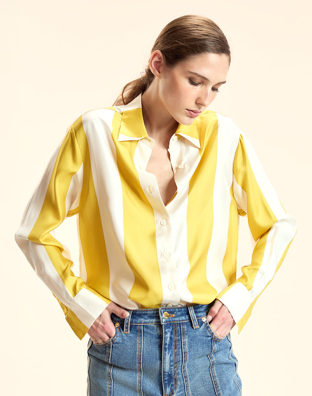 Collectible Stripe Silk Shirt | Cynthia Rowley Clothing