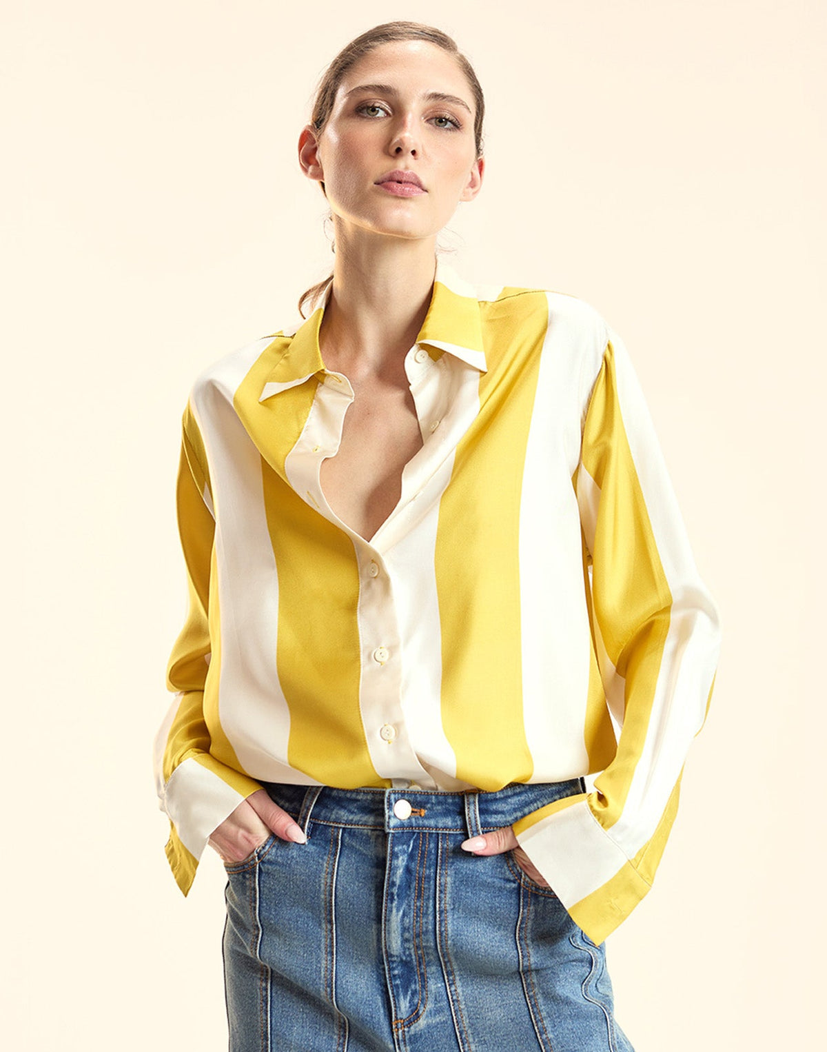 Collectible Stripe Silk Shirt | Cynthia Rowley Clothing