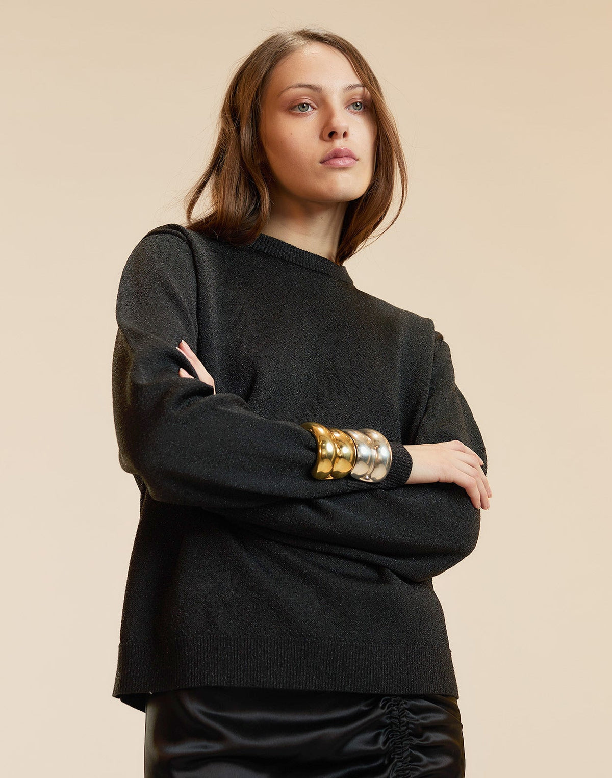 Metallic Knit Crewneck | Cynthia Rowley Clothing|Sale
