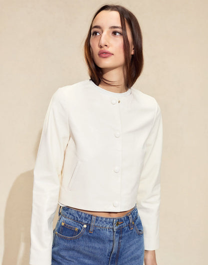The London Leather Cropped Jacket | Cynthia Rowley Clothing|Sale
