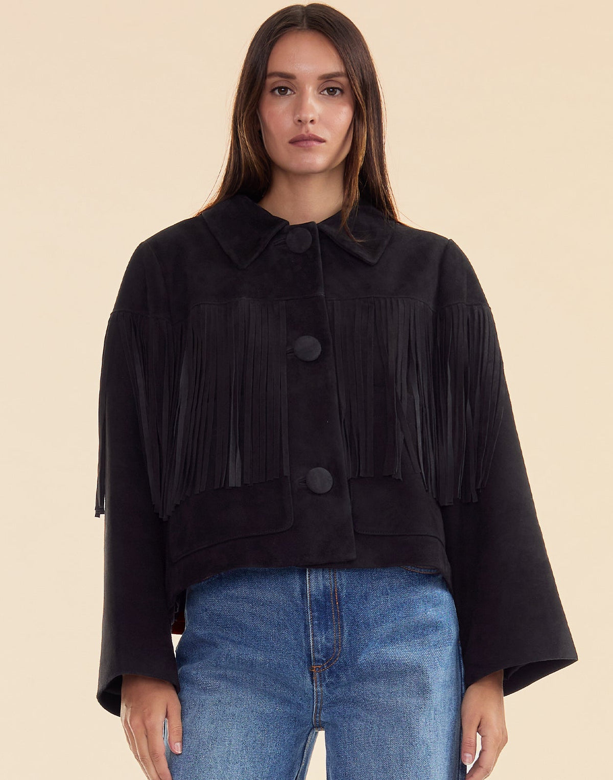 Carrie Cropped Fringe Suede Jacket | Cynthia Rowley Clothing