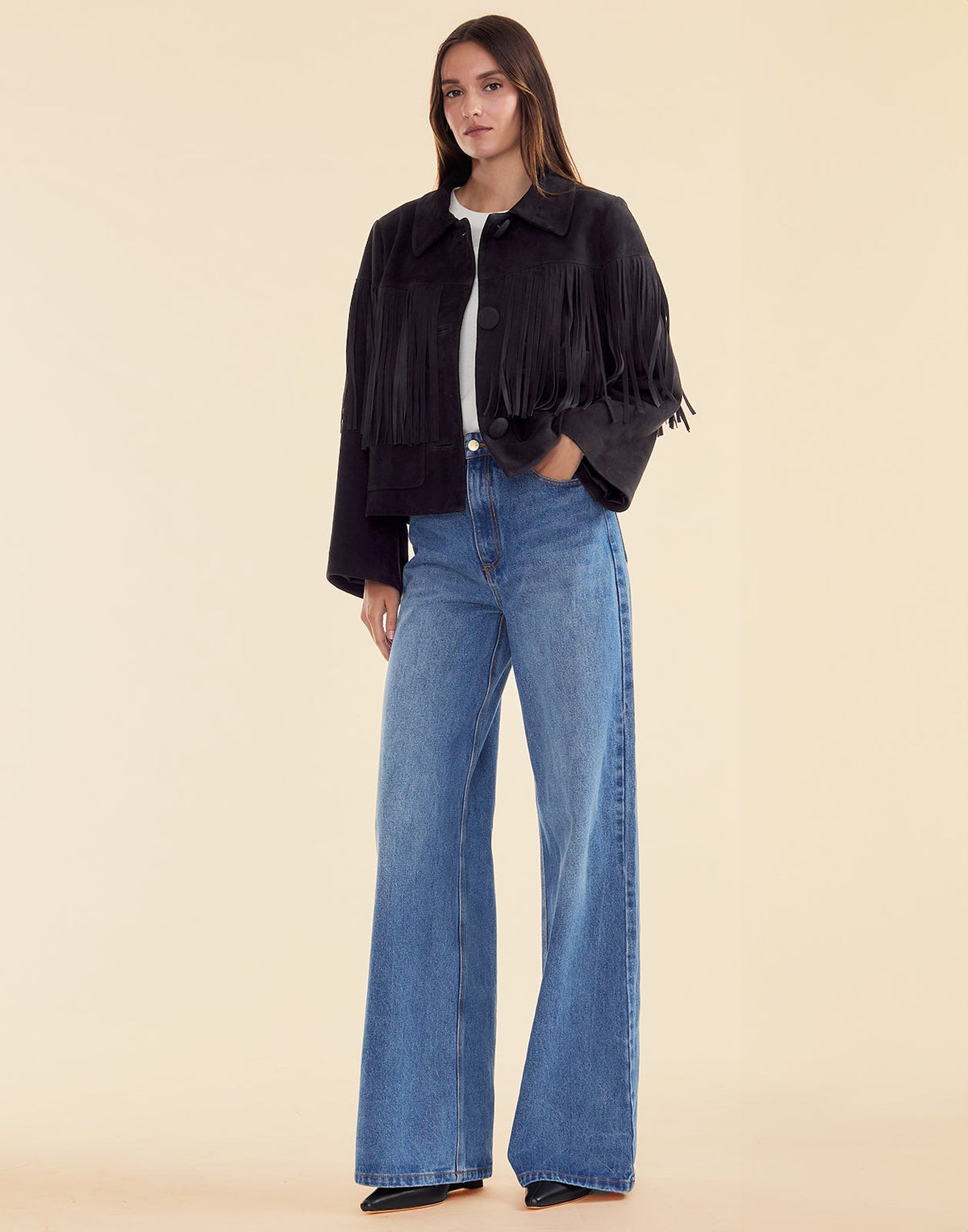 Carrie Cropped Fringe Suede Jacket | Cynthia Rowley Clothing