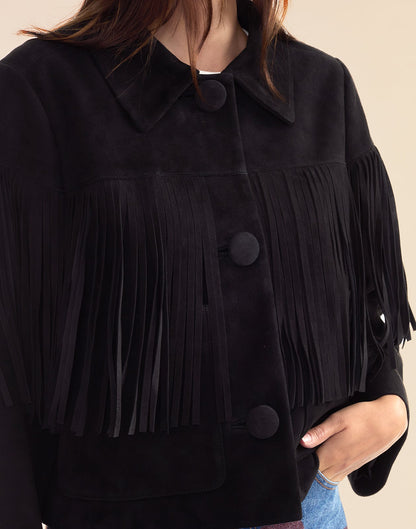 Carrie Cropped Fringe Suede Jacket | Cynthia Rowley Clothing