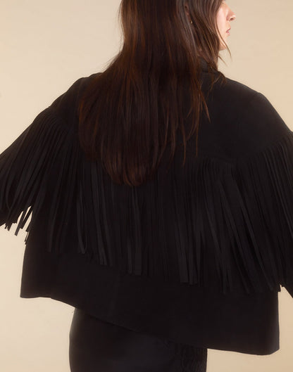Carrie Cropped Fringe Suede Jacket | Cynthia Rowley Clothing