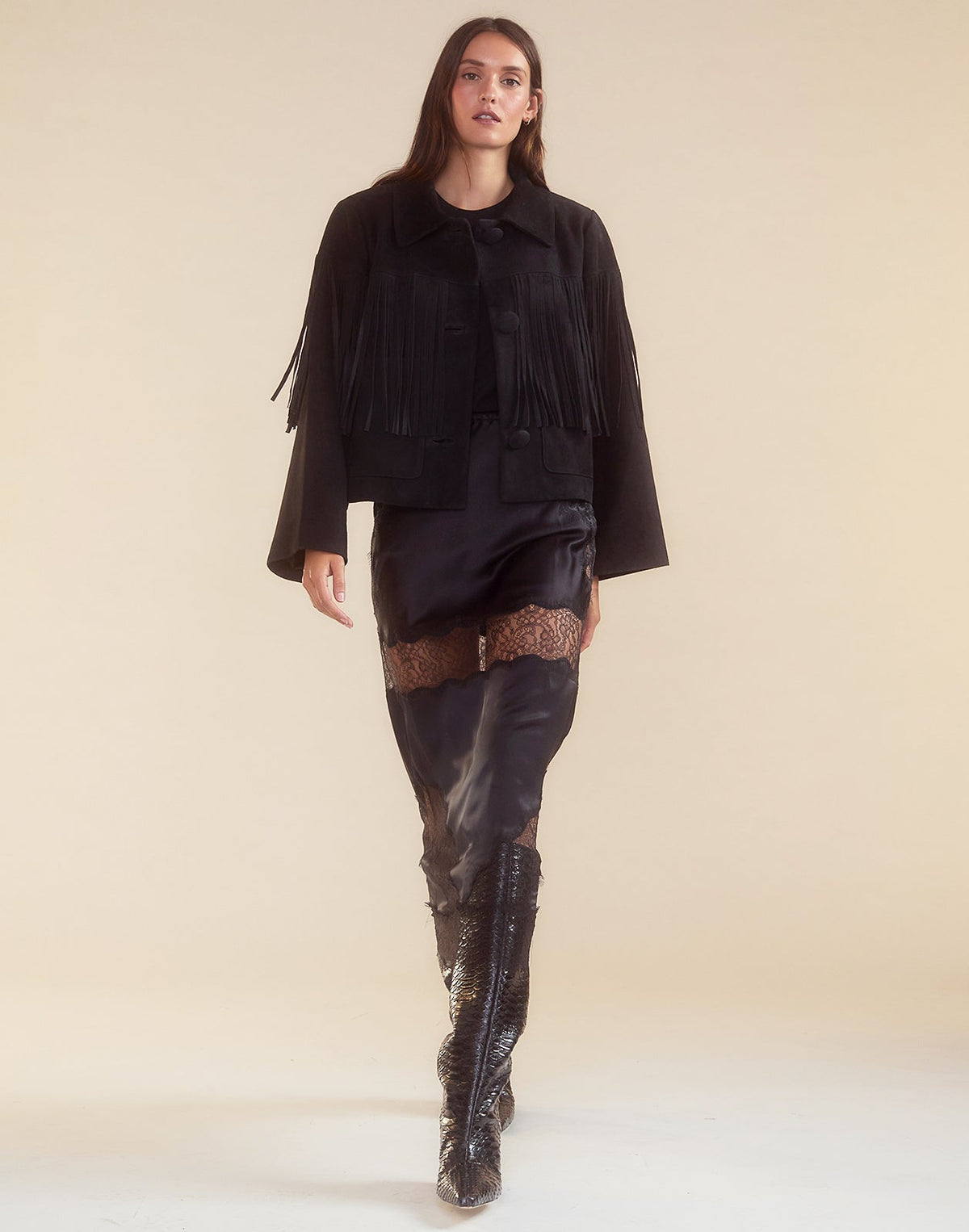 Carrie Cropped Fringe Suede Jacket | Cynthia Rowley Clothing