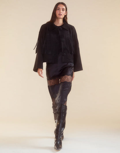 Carrie Cropped Fringe Suede Jacket | Cynthia Rowley Clothing