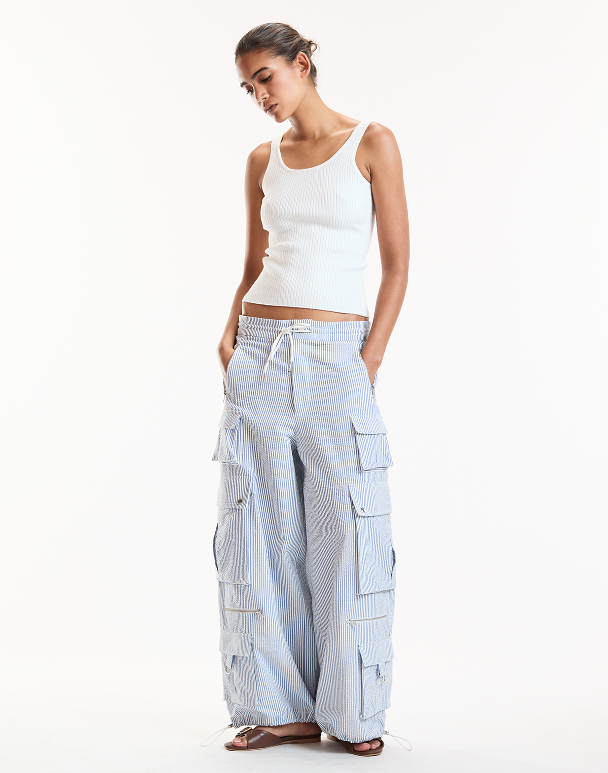 Millie Seersucker Cargo Pants | Cynthia Rowley Clothing