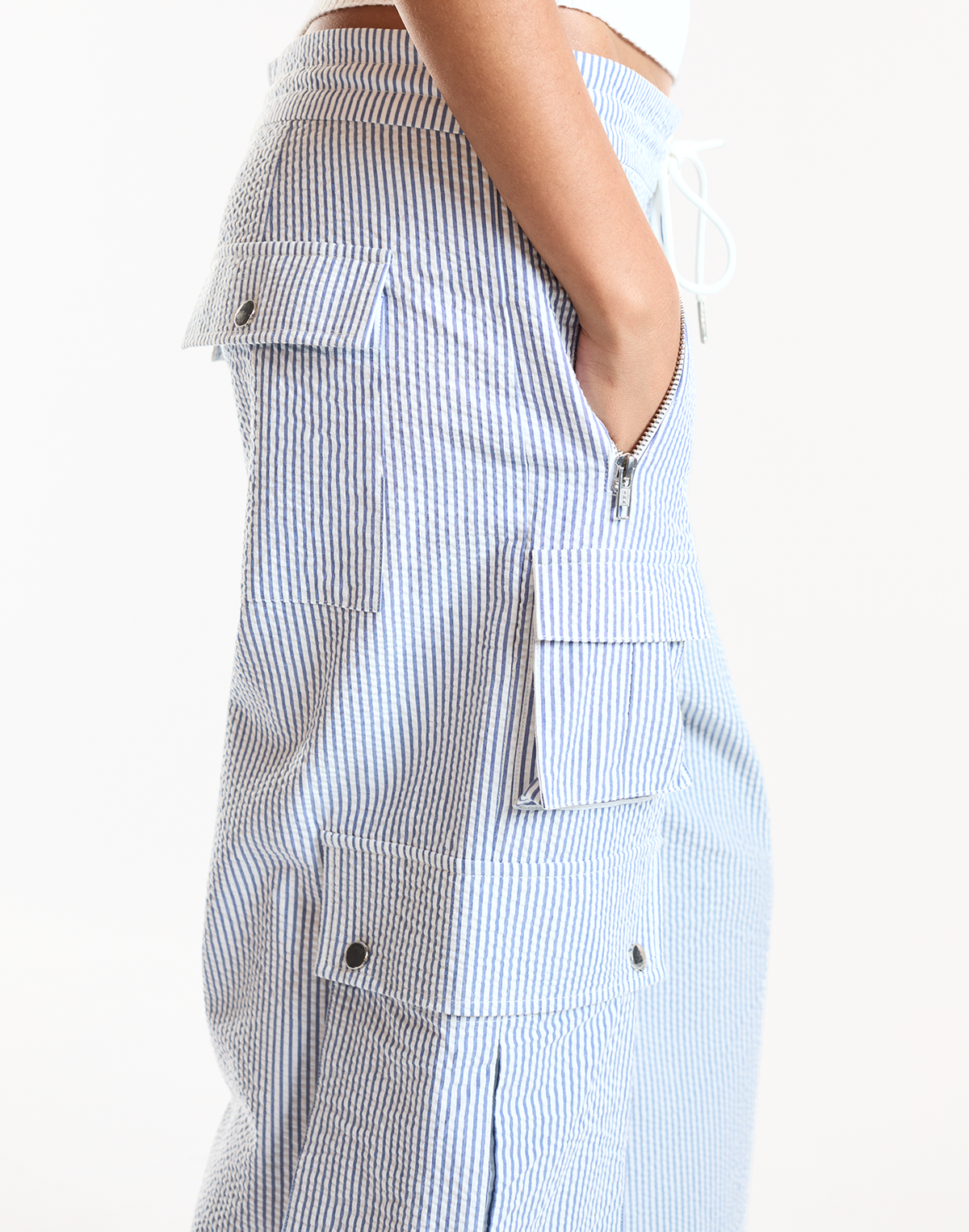Millie Seersucker Cargo Pants | Cynthia Rowley Clothing