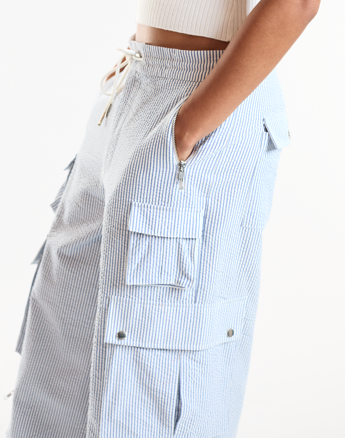 Millie Seersucker Cargo Pants | Cynthia Rowley Clothing