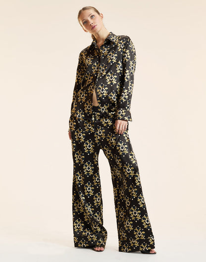 Gold Filigree Silk Pants | Cynthia Rowley Clothing