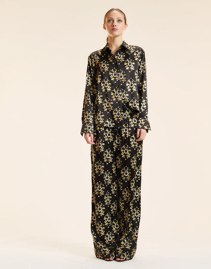 Gold Filigree Silk Pants | Cynthia Rowley Clothing