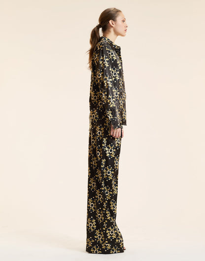 Gold Filigree Silk Pants | Cynthia Rowley Clothing