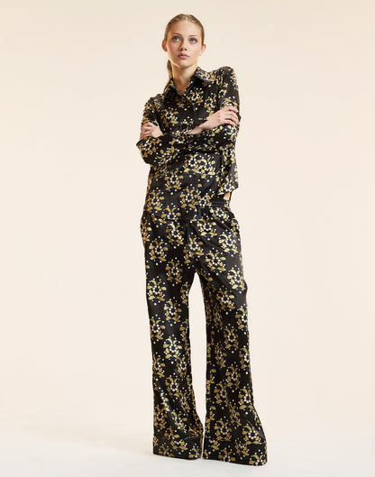 Gold Filigree Silk Pants | Cynthia Rowley Clothing