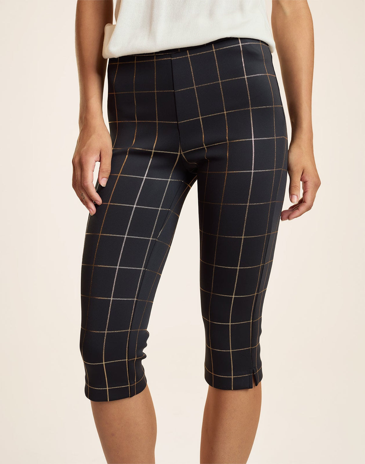 Gold Windowpane Bonded Capris | Cynthia Rowley Clothing|Sale