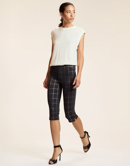 Gold Windowpane Bonded Capris | Cynthia Rowley Clothing|Sale