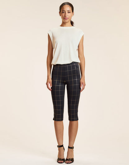 Gold Windowpane Bonded Capris | Cynthia Rowley Clothing|Sale