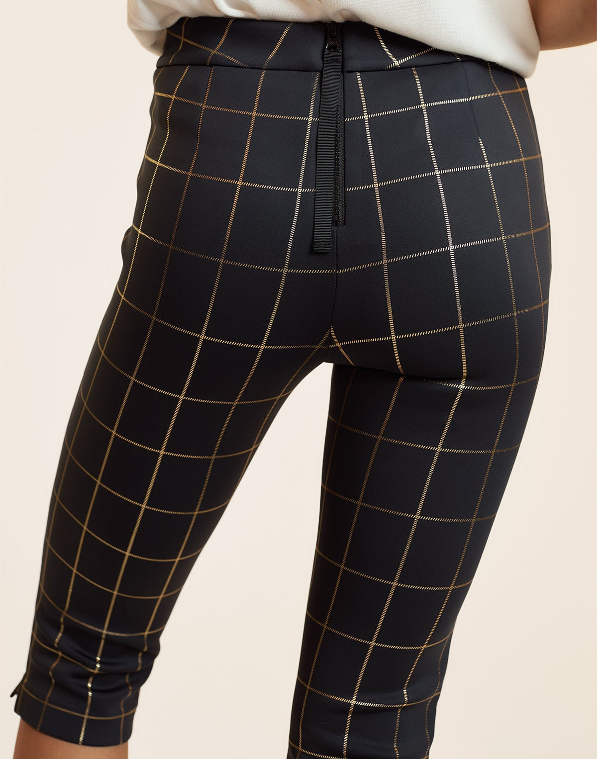 Gold Windowpane Bonded Capris | Cynthia Rowley Clothing|Sale