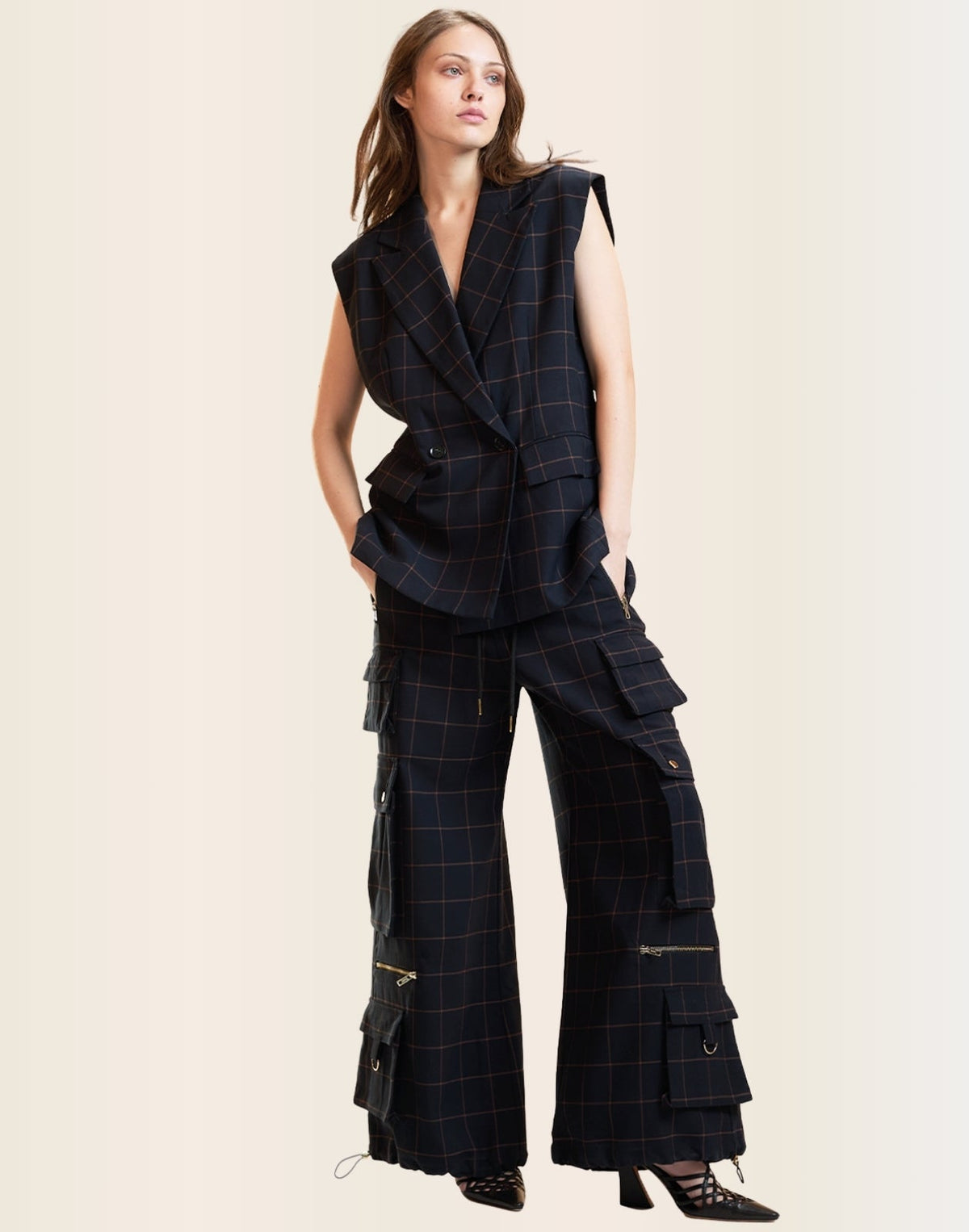 Windowpane Cargo Pants | Cynthia Rowley Clothing|Sale