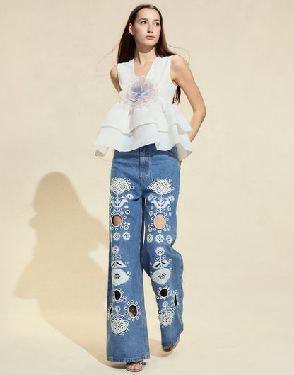 Embroidered Wide-leg Jean | Cynthia Rowley Clothing|Sale