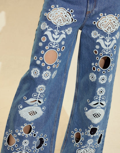 Embroidered Wide-leg Jean | Cynthia Rowley Clothing|Sale