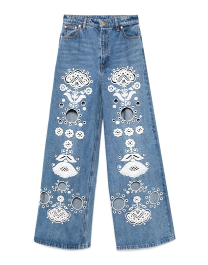 Embroidered Wide-leg Jean | Cynthia Rowley Clothing|Sale