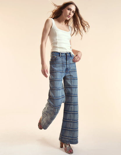 Windowpane Wide-Leg Jeans | Cynthia Rowley Clothing|Sale
