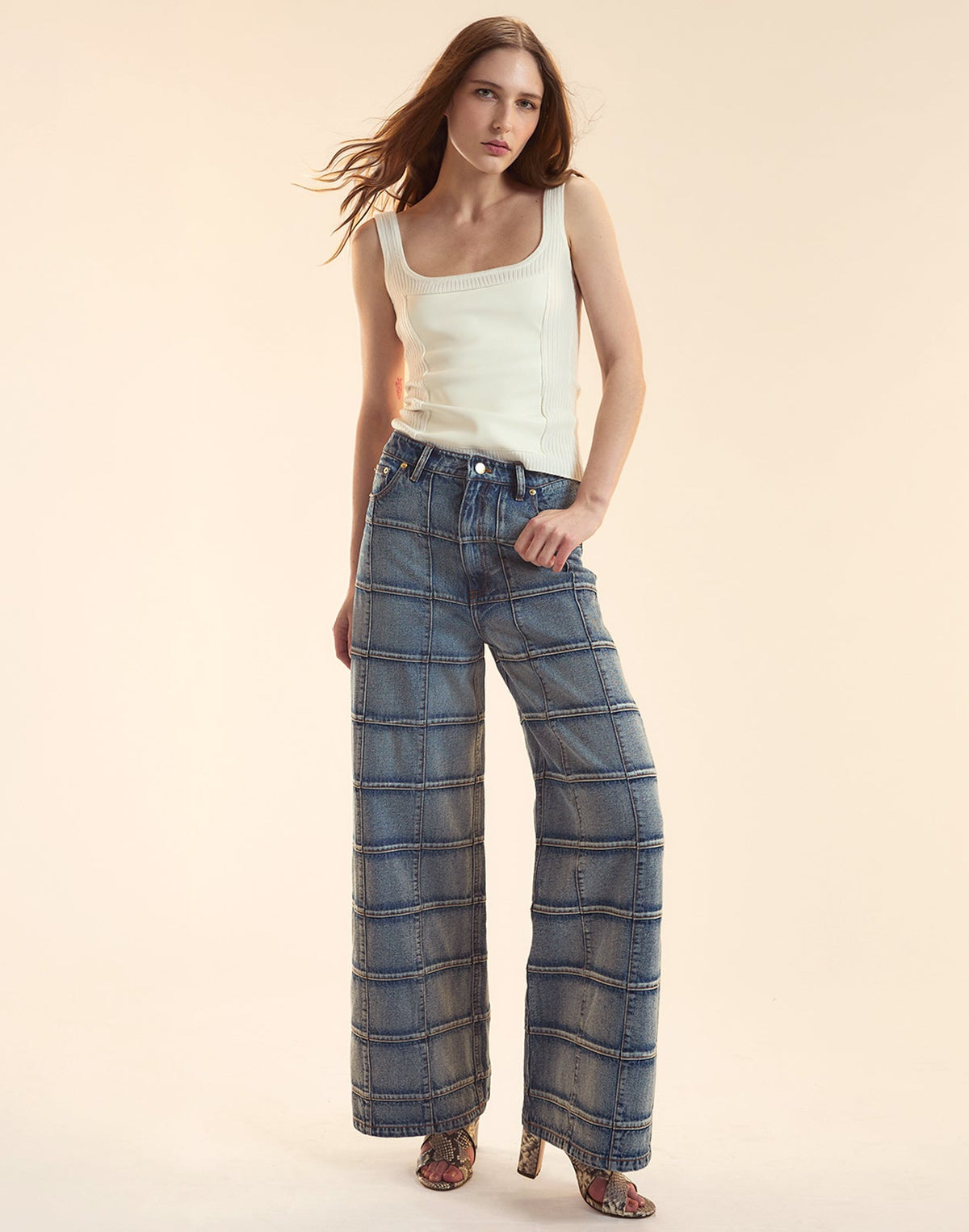 Windowpane Wide-Leg Jeans | Cynthia Rowley Clothing|Sale