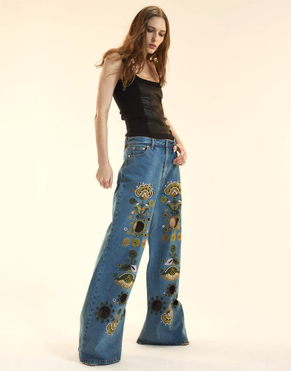 Embroidered Wide-leg Jean | Cynthia Rowley Clothing|Sale