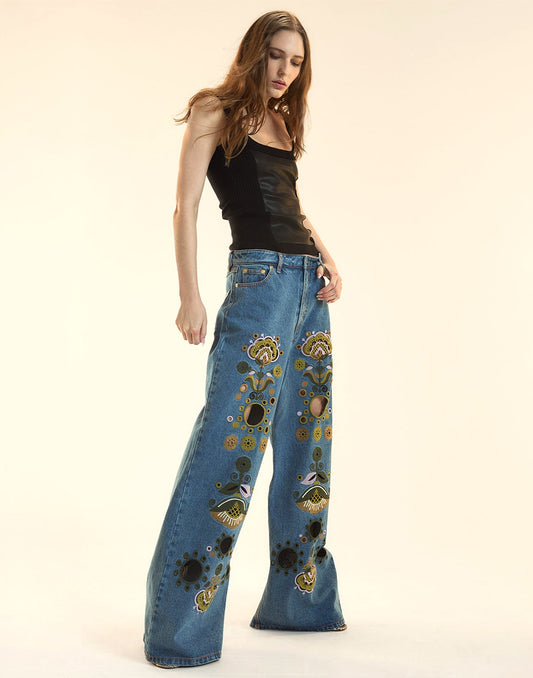 Embroidered Wide-leg Jean | Cynthia Rowley Clothing|Sale