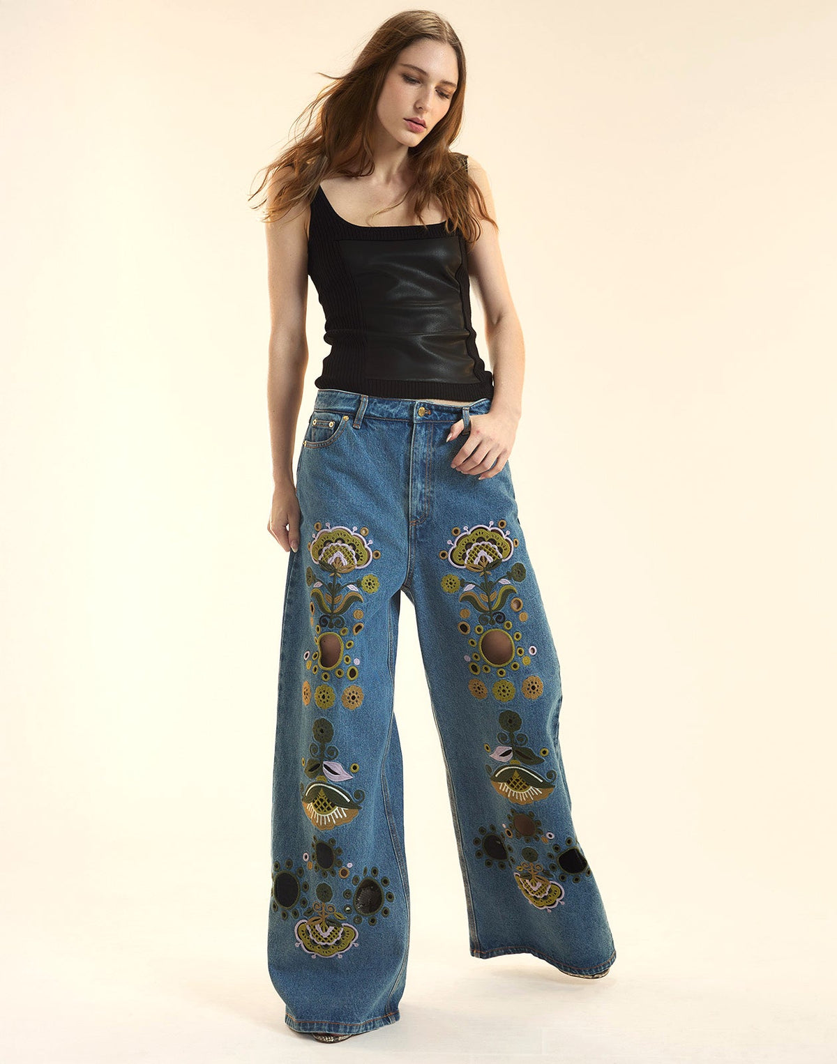 Embroidered Wide-leg Jean | Cynthia Rowley Clothing|Sale